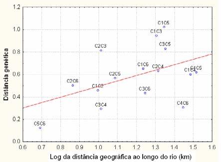 Log das distâncias geográficas ao longo do