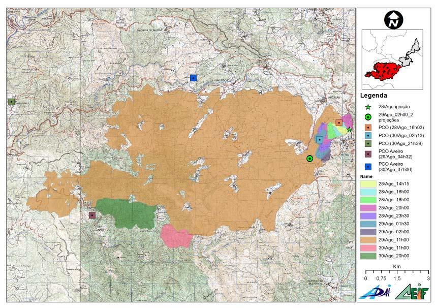 Evolução temporal do incêndio de Guardão