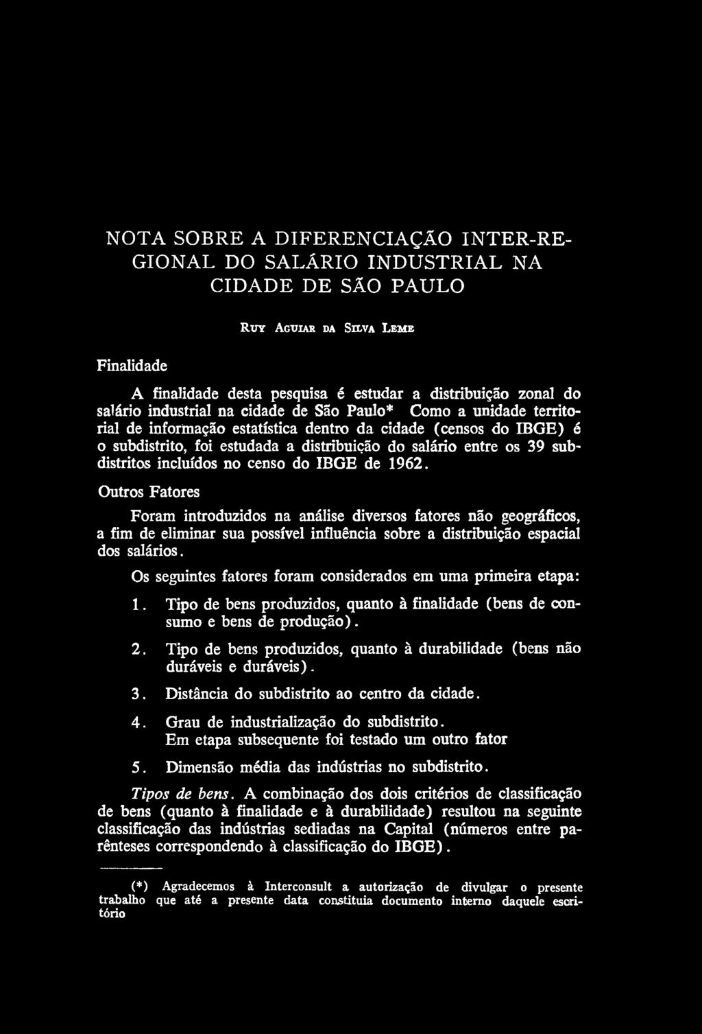 subdistritos incluídos no censo do IBGE de 1962.