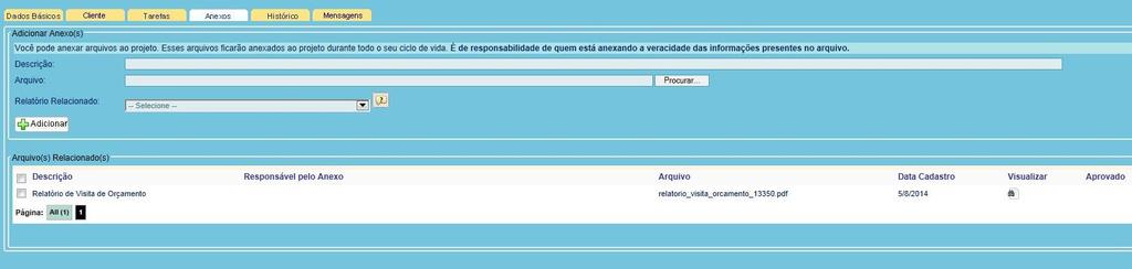 Vá para a aba Anexos e faça a impressão do Relatório de visita de orçamento e encontre o