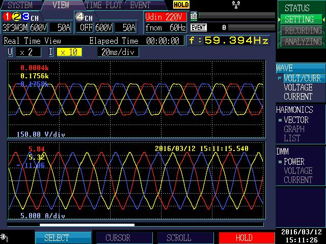 67 Figura 45- Formas de onda da tensão e corrente para 1800 rpm Através das imagens fica evidente que as harmônicas geradas, implicam em um alto grau de distorção do sinal.