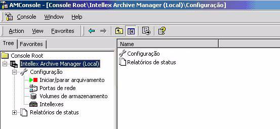 Exibição da administração do Archive Manager A árvore de diretórios consiste nas seguintes exibições: Este ícone representa o módulo do programa Archive Manager do Intellex.