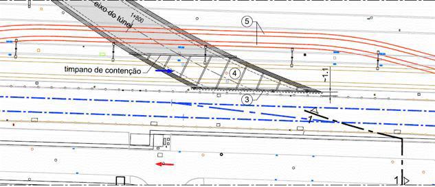 2. Fase 2 Desvio provisório das duas linhas da Carris: a. Definição do limite para a execução do túnel a 1,10m da face da vedação da Refer através da execução de estaca prancha; b.