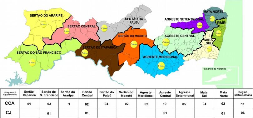 3. Mapa de Abrangência das Ações do Programa/Municípios pactuados MUNICIPIOS MODALIDADE META PACTUADA AMARAJI CCA I 40 ARAÇOIABA CCA I 30 ARCOVERDE CCA I 60 BEZERROS CCA I 60 BONITO CCA I 40 BREJINHO