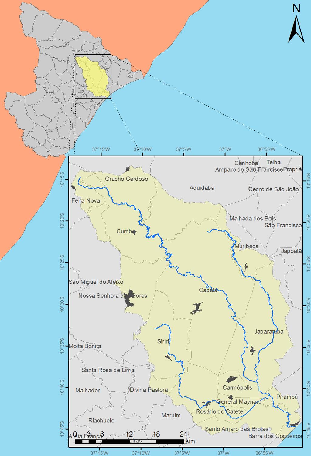 Estudo de Caso: Bacia do rio Japaratuba Área: 1.690 km² População: 200 mil hab.