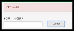 Possíveis Mensagens de Erro Tela de Cadastro Campo de CNPJ