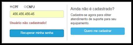 Tela de Login Usuário não registrado na base, nesse caso deve ser feito o registro no botão quero me cadastrar Menu Principal Caso a opção de