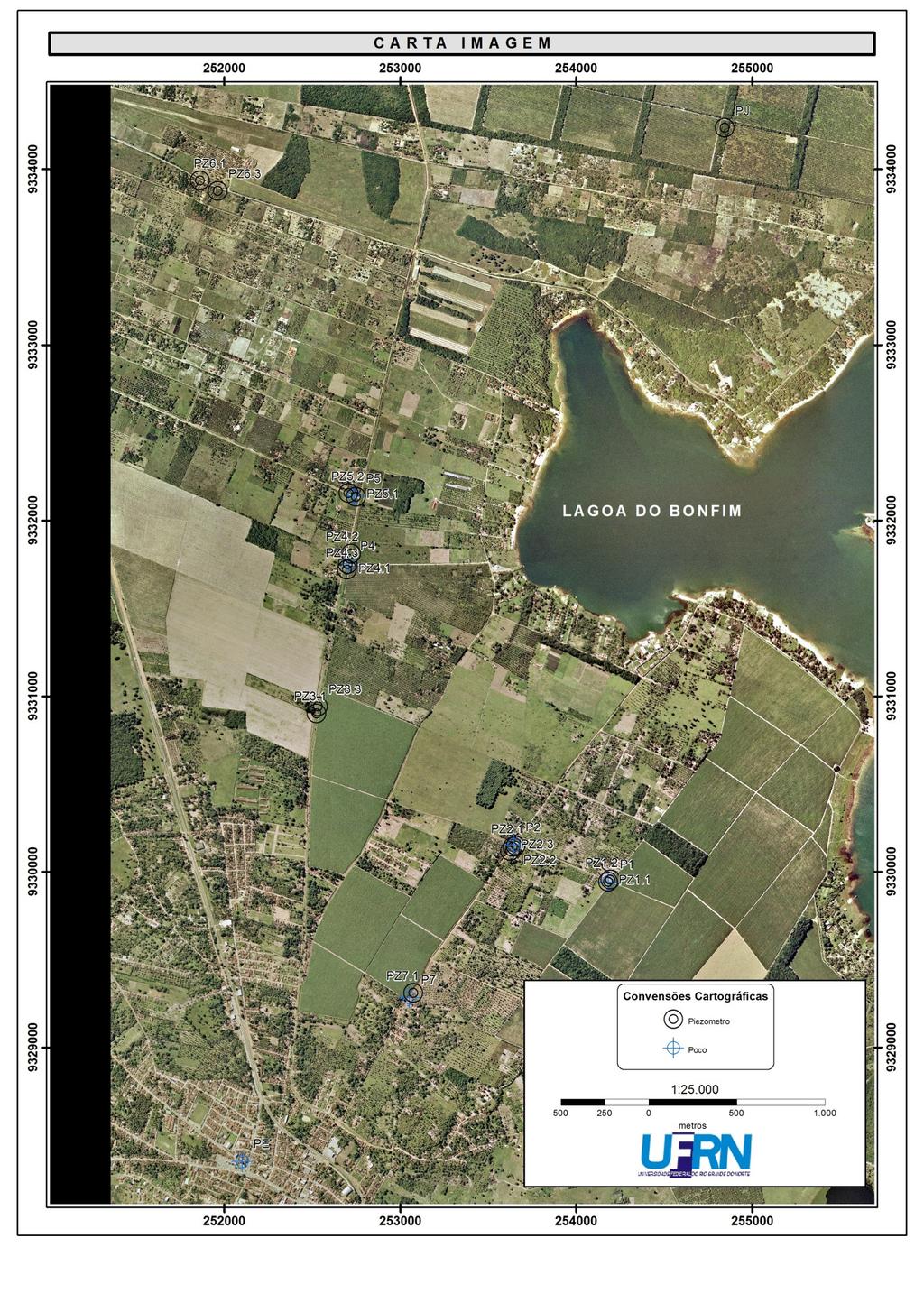 Figura 02: Localização dos poços produtores, situados ao oeste da Lagoa do Bonfim/Nísia Floresta-RN. (MACEDO, 20).