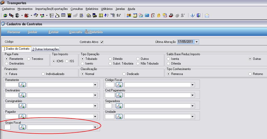 Contrato o campo para a informação do Grupo Fiscal, destaque na figura 46.