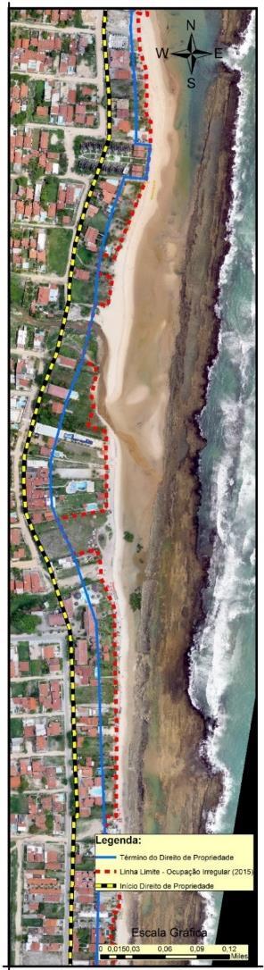 A B Figura 10: Mapas dos limites de propriedades e ocupação irregular no loteamento da praia Enseada dos Corais (PE): a) linha preta, início dos lotes