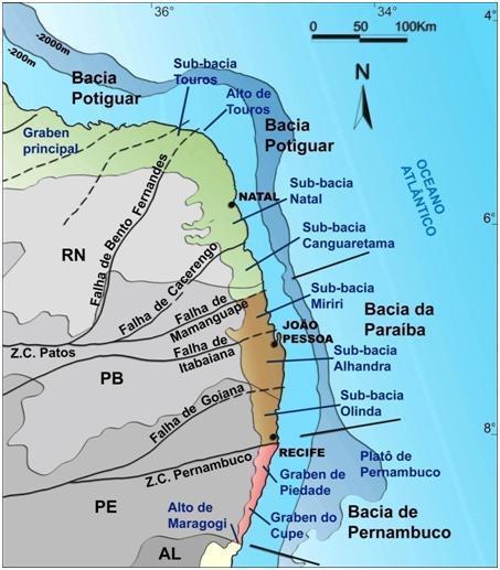 O rifte é composto por uma sequência Vulcano Sedimentar. A área em estudo encontra-se sobre (Figura 3) areias marinhas (AM).