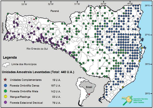 Estimativa das variáveis dendrométricas para as árvores vivas em cada região fitoecológica de Santa Catarina.