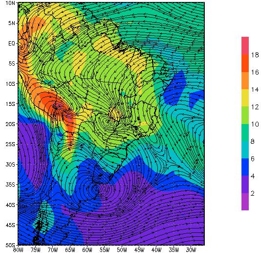 hpa média entre 20/12 às 00Z e 23/12 às 00Z (Reanálise NCEP/NCAR).