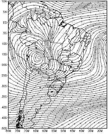 Em altos níveis, o modelo conseguiu prever a Alta da Bolívia, localizando-a porém a noroeste de sua posição observada e o cavado no litoral do Nordeste (Fig. 11b).
