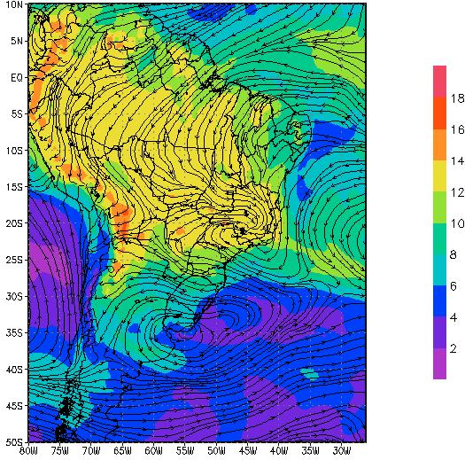 14 conseguiu prever a localização da Alta da Bolívia (um pouco deslocada para oeste com relação à observação) e o do cavado no litoral do Nordeste (Fig. 12b).