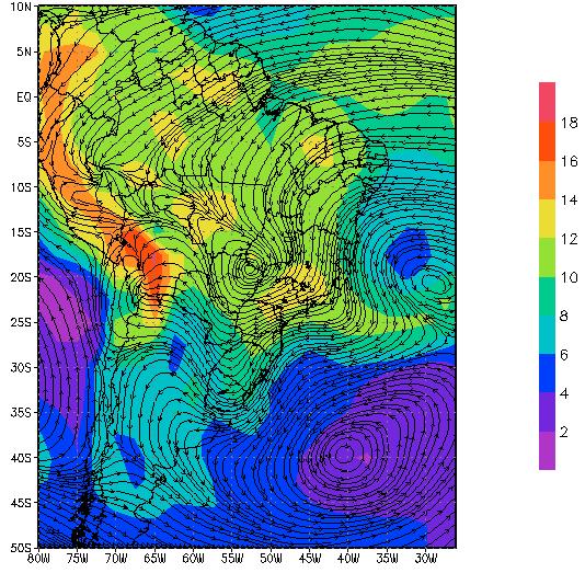 altura do litoral dos Estados do Rio de Janeiro e Espírito Santo (Fig. 2 a e b). Nesta situação foi intensa a convecção no centro da Região Sudeste (Fig. 2 c).