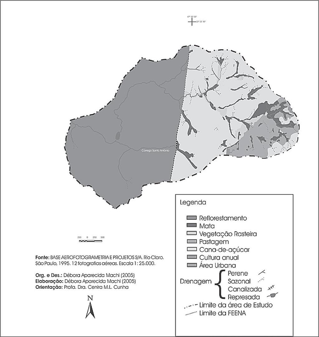 Figura 7. Carta de uso do solo da bacia do córrego Santo Antônio. pode-se verificar a expansão da plantação canavieira sobre as pastagens.