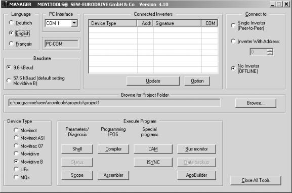 Instalação Software 4 4 Instalação 4. Software MOVITOOLS O módulo de aplicação "Serra flutuante" é parte integrante do Software MOVITOOLS (versão 4.20 ou superior).