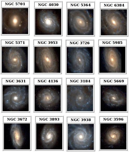 Figura 3.6 - Galáxias espirais selecionadas por inspeção visual. Nas Tabelas 3.2 e 3.3 são apresentados os valores de G A obtidos, respectivamente, para amostras de morfologias espirais e elípticas.
