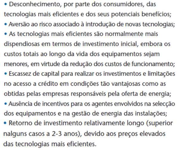 Barreiras: GESTÃO DE ENERGIA A consultoria em Eficiência Energética E.