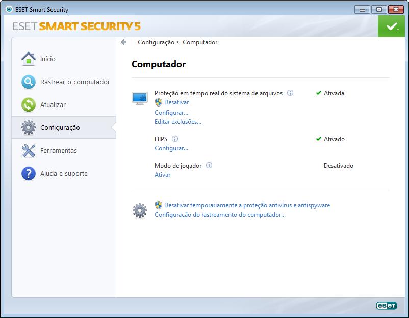 4.1 Computador O módulo Computador pode ser encontrado no painel Configuração depois de clicar em Computador. Essa janela mostra uma visão geral de todos os módulos de proteção.