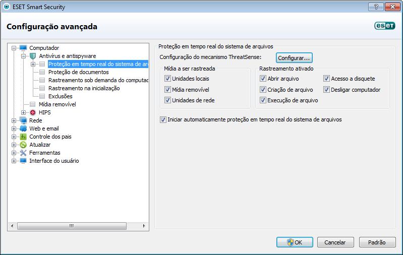 4.1.1.1 Proteção em tempo real do sistema de arquivos A proteção em tempo real do sistema de arquivos controla todos os eventos relacionados a antivírus no sistema.