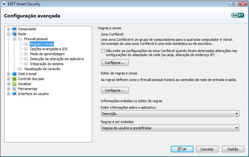 4.2.3 Configuração e uso de regras As regras representam um conjunto de condições utilizadas para testar significativamente todas as conexões de rede e todas as ações atribuídas a essas condições.