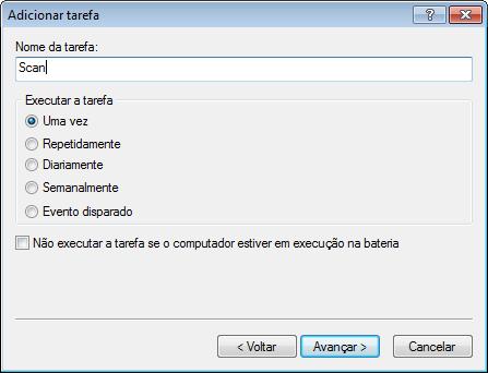 Repetidamente - A tarefa será realizada no intervalo de tempo especificado (em horas). Diariamente - A tarefa será realizada diariamente na hora especificada.