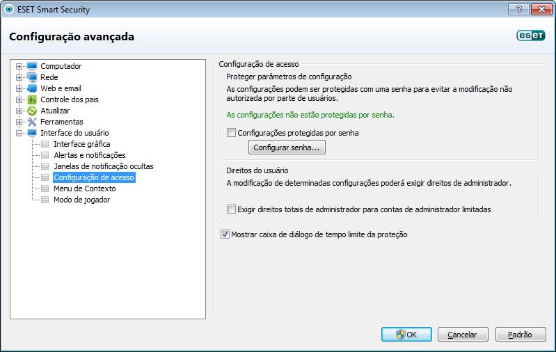 4.7.4 Configuração do acesso Para fornecer o máximo de segurança para o seu sistema, é essencial que o ESET Smart Security seja configurado corretamente.