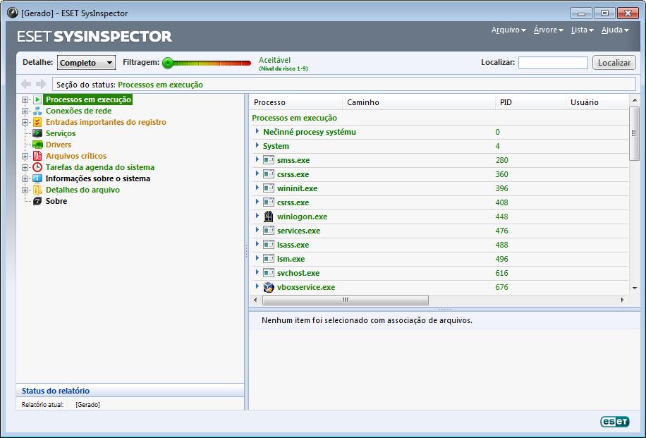 Aguarde enquanto o ESET SysInspector rastreia o computador.