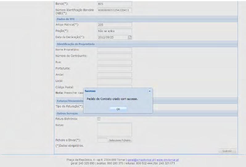 Pág. 14 de 32 7.3. Clique em guardar e aparecerá uma mensagem com indicação de que o contrato foi criado com sucesso.