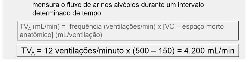 A TV A descarta o volume de ar não lizado do espaço morto e mensura o uxo de ar nos alvéolos durante um intervalo determinado de tempo.