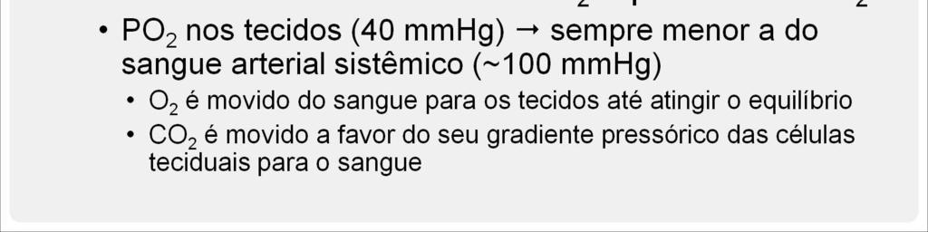 As células teciduais continuamente utilizam O 2 para as suas vidades metabólicas e produzem CO 2.