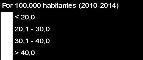 Taxa de incidência de tuberculose (/1 hab) EVOLUÇÃO DA TAXA DE INCIDÊNCIA (/1 HABITANTES) DE TUBERCULOSE, 22-214 22 23 24 25 26 27 28 29 21 211 212 213 214 4,7 37,6 34,8 32,4 3,8 28,1 26,7 25,9 24,7