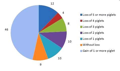 Figure 1. Incidence (%) of sows that had a lower number of piglets born in the second compared to the first parturition (n = 363).