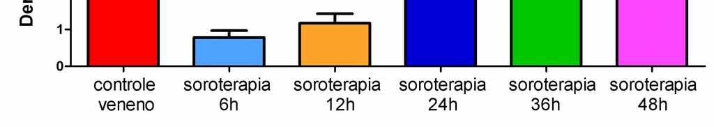 Quando avaliados o controle veneno e os grupos que receberam soro antiloxoscélico após o envenenamento, as análises não-paramétricas demonstraram diferença estatística geral entre os mesmos (p<