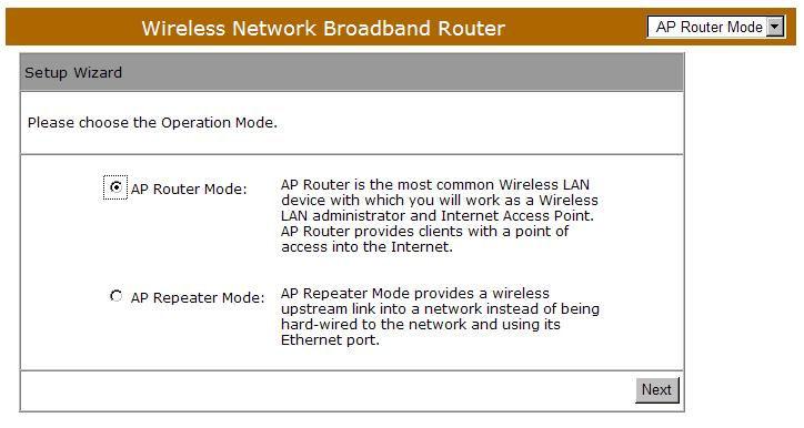 AP Repeater mode não habilita interface WAN, o programa de