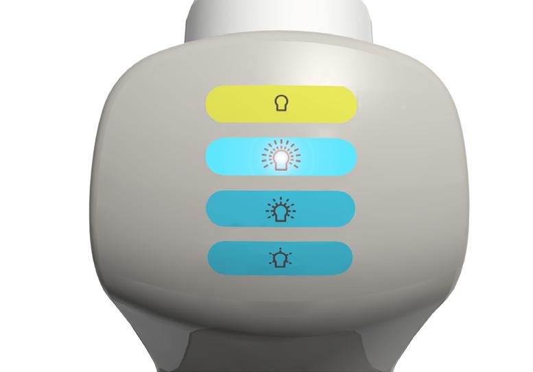 Lâmpadas LED cirúrgicas odontológicas A-dec Instruções de utilização Operação/Ajuste Operação/Ajuste Controlos manuais Painel do indicador de modo Botão de alimentação Compartimento