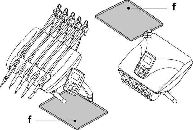 Tabuleiro porta-tray. O tabuleiro porta-tray ( f ) é realizado em aço inoxidável e pode ser removido facilmente do respetivo suporte.