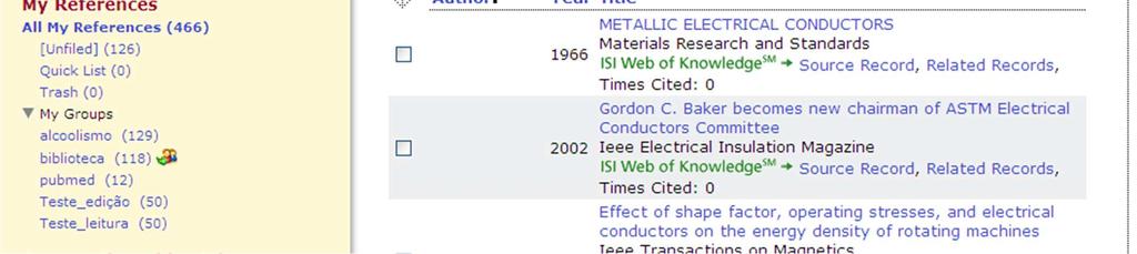 resultados salvos no EndNote Web no menu