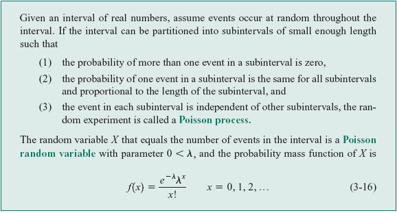 3-9 Distribuição Poisson Definição Dado um intervalo de números reais, suponha que eventos ocorram ao acaso através de todo intervalo.