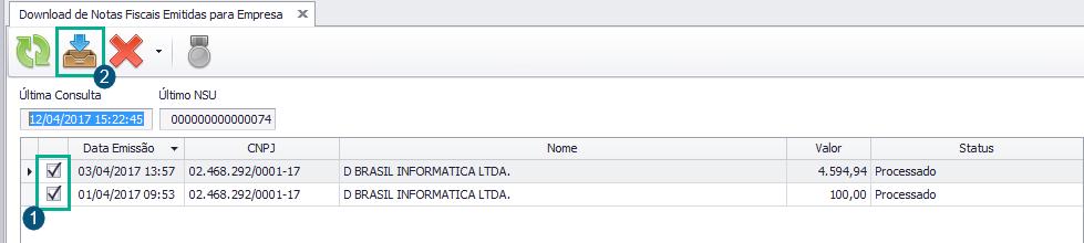 Selecionar as NFs (1) que deseja