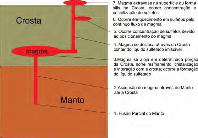 rochas encaixantes, podendo ser deslocado juntamente com o magma para porções superiores da crosta, provocando a cristalização de sulfetos durante a sua ascensão (Figura 6.1).