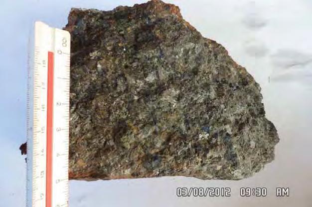 minerais opacos (pseudomorfos de olivina), formando uma textura nematoblástica ou em feltro, com