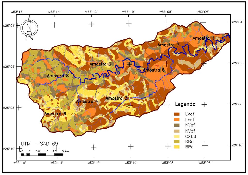 Figura 4. Classificação dos solos da bacia do rio Catorze Tabela 2. Valores do fator erodibilidade, em t.ha -1.h.mm -1.ha.MJ - 1, e classificação das amostras.