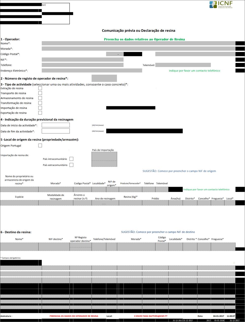 COMUNICAÇÃO PRÉVIA/DECLARAÇÃO DE EXTRAÇÃO, TRANSPORTE, ARMAZENAMENTO, 1.