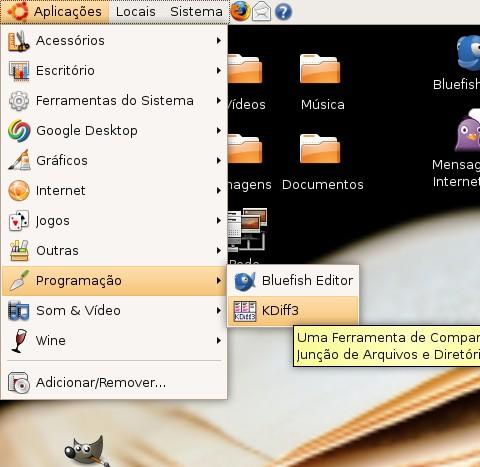 Configurações Instalado o Kdiff, este aparecerá no menu iniciar do windows e no menu aplicações do linux.