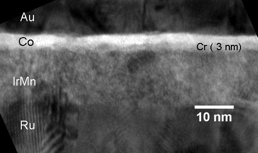 78 Figura 4.37: Imagem de TEM da tricamada com composição nominal de IrMn(15 nm)/cr( 3nm)/Co(5 nm).