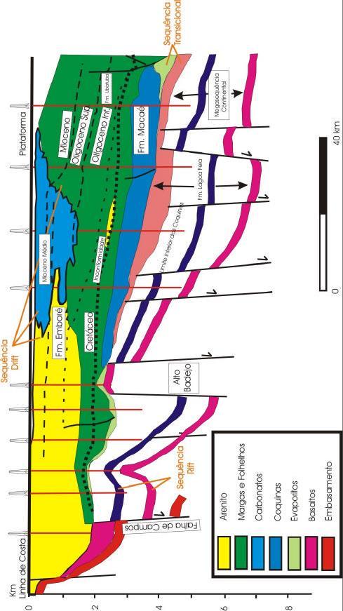 22 Figura 03 Seção Esquemática Geológica da Bacia de Campos, representando