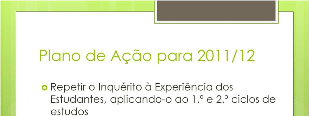 Parece ser possível afirmar que os estudantes de primeiro ciclo da NOVA, em 2010/2011, estavam satisfeitos com a sua instituição, havendo, como esperado, alguns aspetos a melhorar.